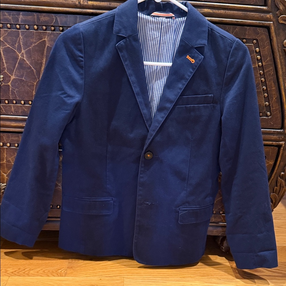 Boden Navy Single-Breasted Blazer with Contrast Lining